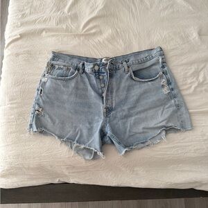 Agolde Light Blue Distressed Jean Shorts